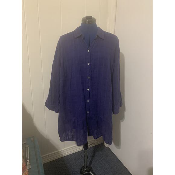 J. Jill Tops - J Jill Navy Semi Sheer Tunic Button Up 3X 100% Cotton Beachy Lightweight